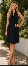 Ann Taylor Dress Womens Size 6 Ruffle V Neck Black Size Zip Lined Classic Party 