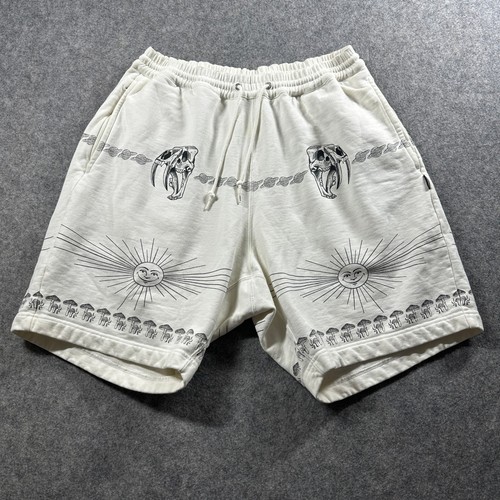 Neighborhood, Neighborhood Dr. Woo Sweat Shorts Mens Size 3 Cream Tattoo Graphic Skull Sun