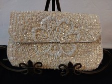 Vintage LA Regale Sequin and Pearl Beaded Small Clutch Bag Ivory Color