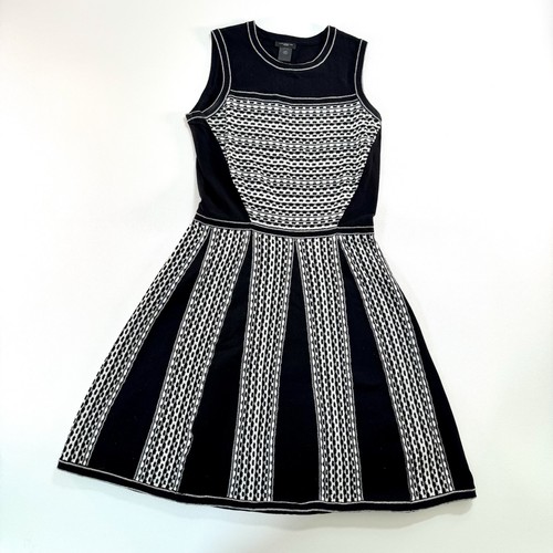 Ann Taylor Petite Damen XSP schwarz weiß ärmellos Fit & Flare Strickkleid - Bild 2 von 14
