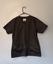 WonderWink WonderWORK Scrub Top Black Size Small V-Neck Pockets Healthcare Shirt