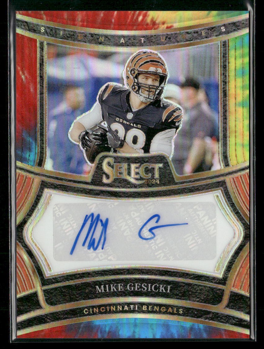 2024 Panini Select #SP-MGI Mike Gesicki Signatures Tie-Dye Prizm Die Cut #/25