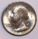 1946-S WASHINGTON QUARTER - BU - Toned Obverse - #9600D - FREE SHIPPING