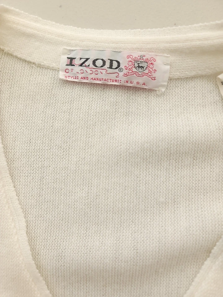 Cárdigan Suéter De Colección Izod Para Hombre XL Crema Acrílico Golf Abuelo Preppy Foto 4 de 4