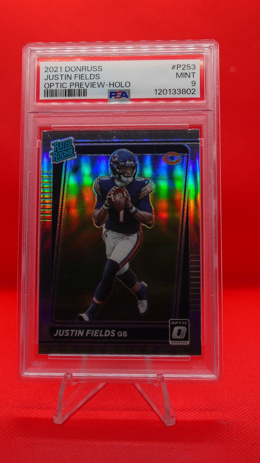 2021 Donruss Preview Optic Justin Fields Rated Rookie RC SILVER HOLO #204 PSA 9