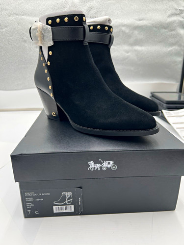 Coach Petra SDE-LTR Bootie Black Suede Studded Buckle Zip Ankle US 7C FG4247