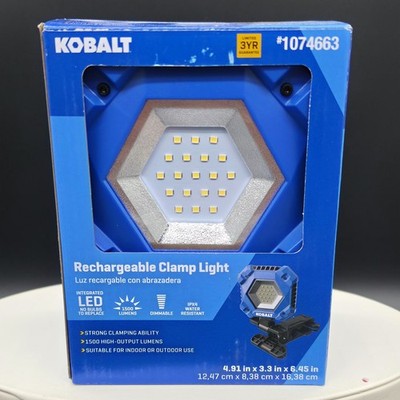 NEW Kobalt 1500Lumen LED Battery Rechargeable Clamp Work Flood Light #1074663 D8