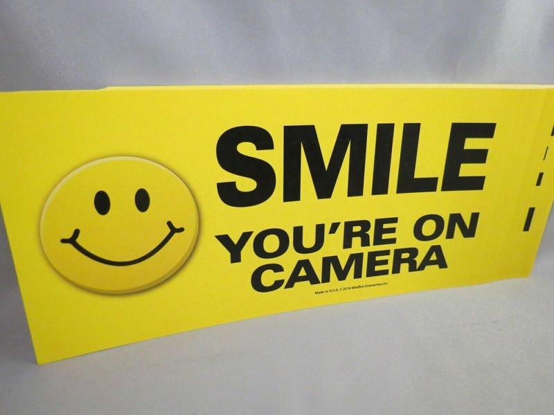WHOLESALE LOT OF 20 SMILE YOU'RE ON CAMERA STICKER sign security decal face
