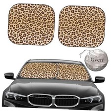 Windshield Sun Shade 2pcs with Bonus Car Sunshade for Front Medium Leopard