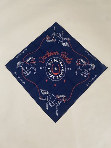 Vintage Jackson Hole Diamond Cross Ranch Western Cowboy Bandana Schal Navy Blau Rot