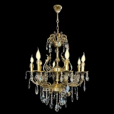 Handcrafted Italian Brass Crystal Candelabra Chandelier 27"