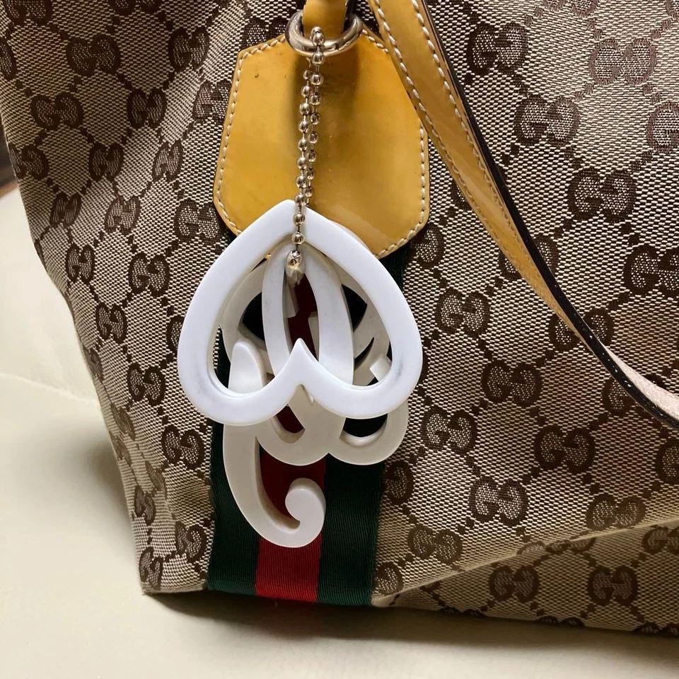 Bolso de Mano Grande GUCCI Rojo Verde Tela Rayas GG Lona Amarillo Usado de JAPÓN Foto 3 de 4