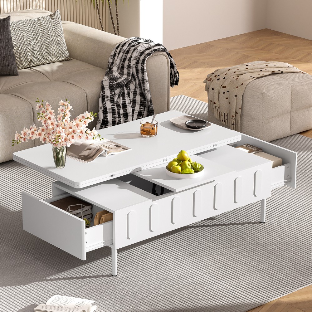Coffee Table with Drawers, Foldable, Featuring Hidden Storage Compartments