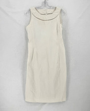 Valentino Miss V Vintage Ivory Woven 100% Linen Sleeveless Shift Dress Sz US 12