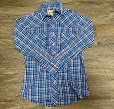 Wrangler Western Shirt Blue/Red Plaid Long Sleeve Pearl Snap Button-Up Small
