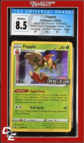 SWSH Black Star Promo Flapple SWSH022 Rebel Clash Prerelease Promo STAFF CGC 8.5