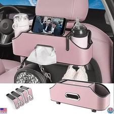HOLDCY Car Back Seat Organizer, 2 Cup Holders, Tissue Box, Storage Hook, Pink