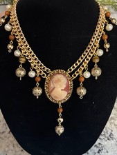 Vintage Cameo Bead Statement Necklace-A Repurposed Original 1 of a Kind
