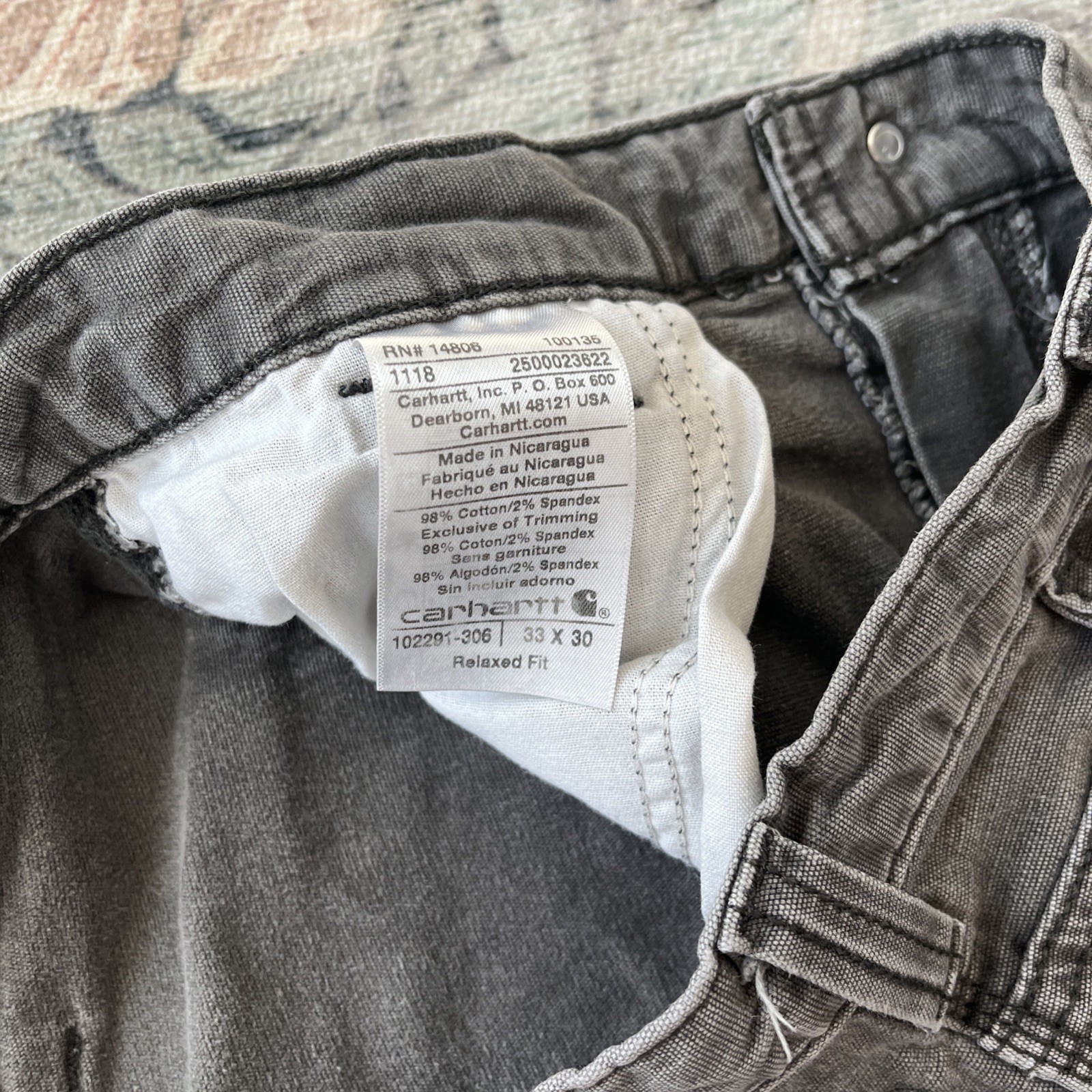 Carhartt Carpenter Pants Mens Size 33x30 Faded Gray Relaxed Fit Workwear 102291 thumbnail 5