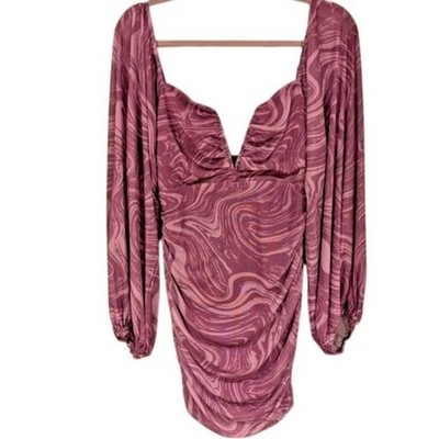 Lilly's Kloset Purple Swirl Print Long Sleeve Mini Dress Party Chic Sexy Boho