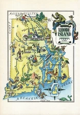 1940s Antique RHODE ISLAND State Map Vintage Picture Map of Rhode Island 2557