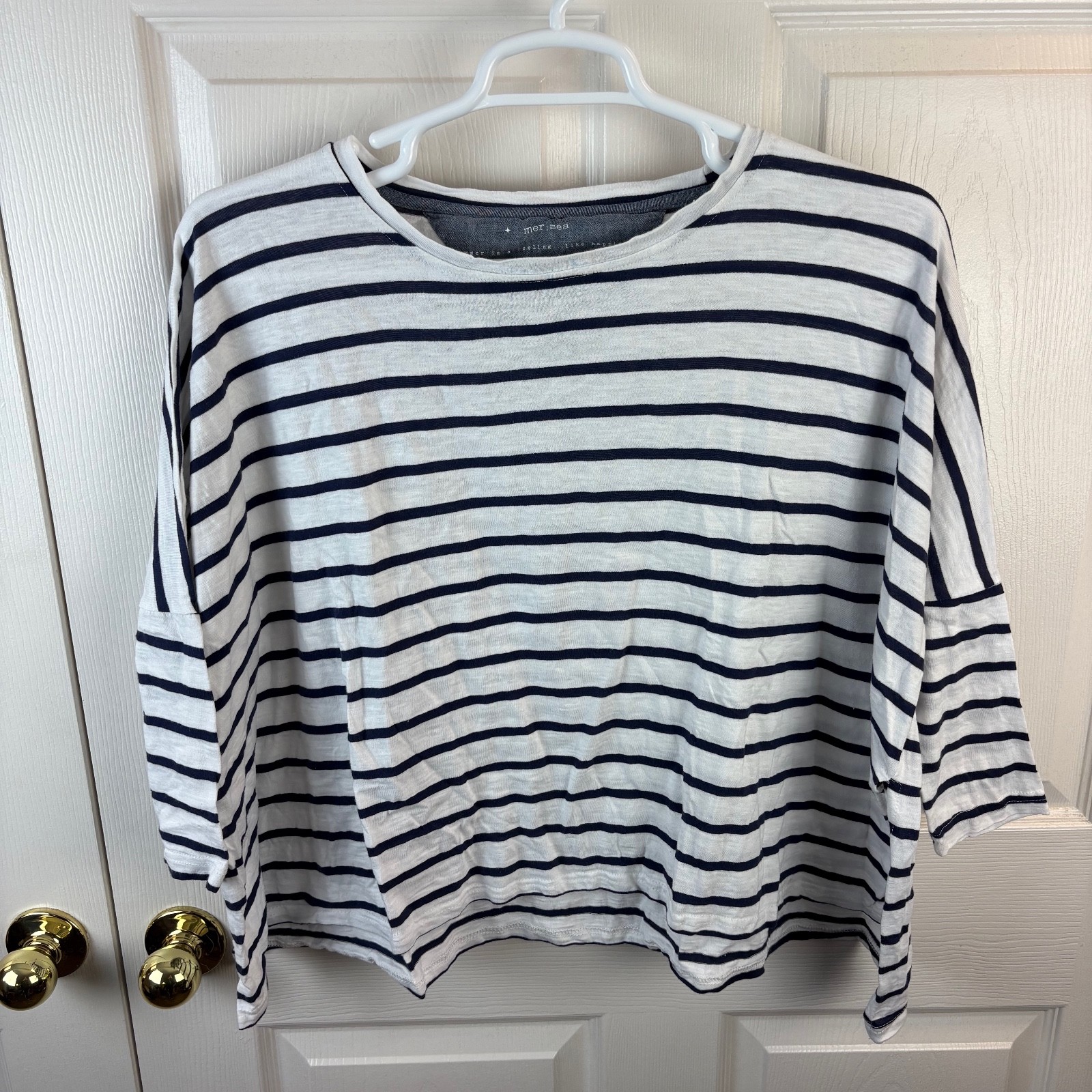 Women's Mersea Catalina Slub Cotton Striped Top Blue White One Size