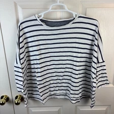 Women's Mersea Catalina Slub Cotton Striped Top Blue White One Size