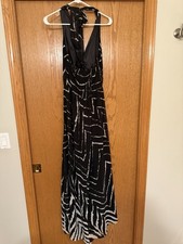 90's Express  Black And Beige Tiedye Halter Empire Maxi Dress Size  M