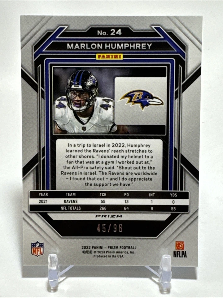 2022 Panini Prizm Marlon Humphrey #24 Blue Sparkle Prizm /96 - Image 2 of 2