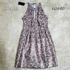PRADA Sleeveless Floral Sparkle Dress Size 40 S Pink White Green Used Japan