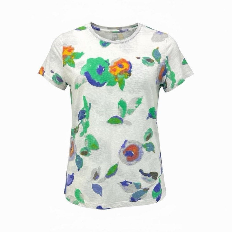 Lord & Taylor Women’s White Multicolor Floral Cotton Jersey Crew Neck Tee XS
