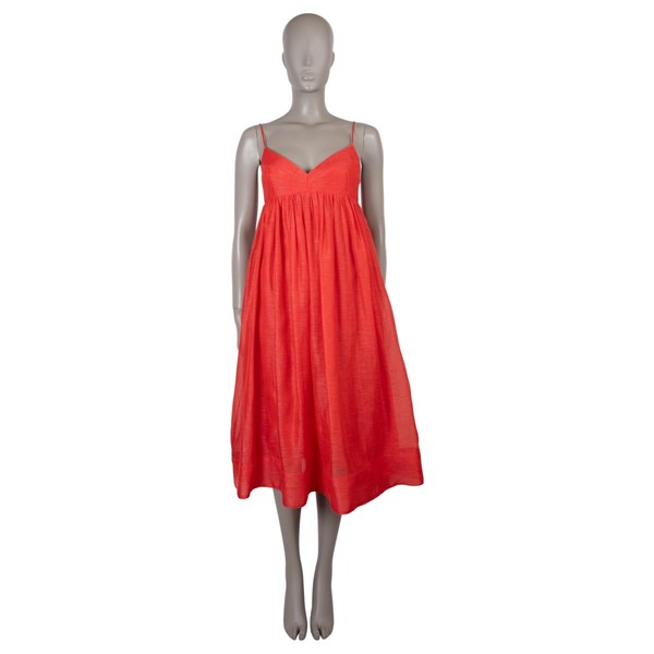 74095 authentisches ZIMMERMANN rotes Leinen & Seide TANZ BABYDOLL MIDI Kleid 0 XS