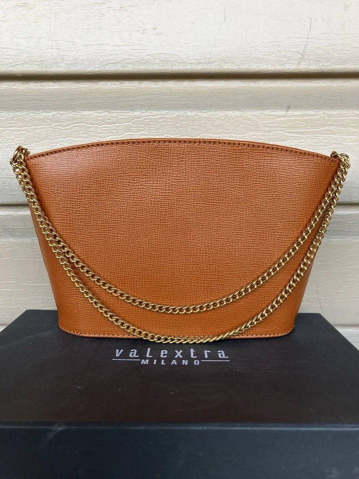 Bolso de Hombro Valextra/Valekstra SATO Cuero Marrón Tostado Cuero Genuino con Caja Foto 3 de 4