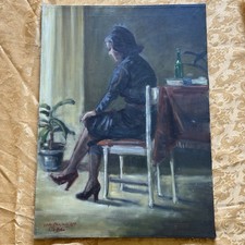 Dipinto Olio Su Tela - G. O. Manfredi Donna Seduta