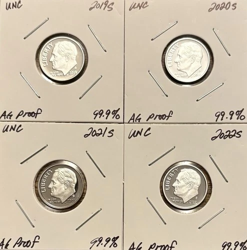 2019-2022 BU ‘S’ Proof 99.9% Silver Roosevelt Dime Set