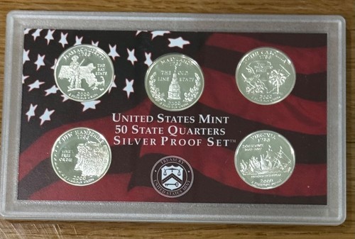 2000 UNITED STATES MINT SILVER PROOF SET STATE QUARTERS MA, MD, SC, NH, VA - Picture 4 of 8