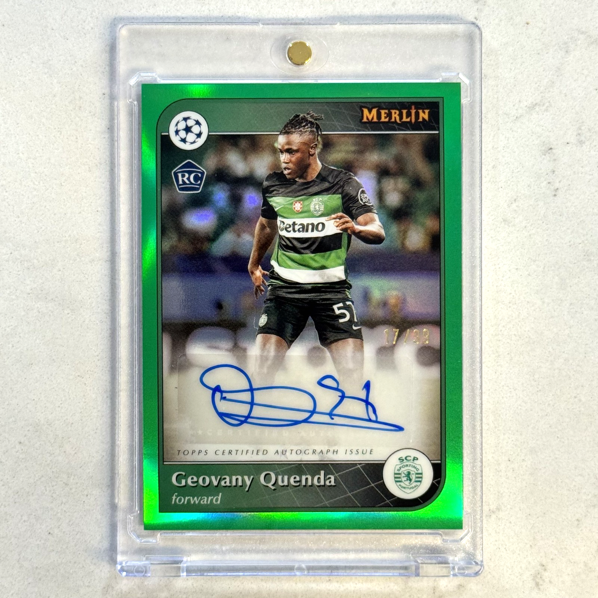 2024-25 Topps Merlin Chrome Geovany Quenda Green Refractor Rookie