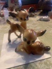 Vintage 2 Hard Plastic Kitchy Big Eyes Laying Down And Standing Deer