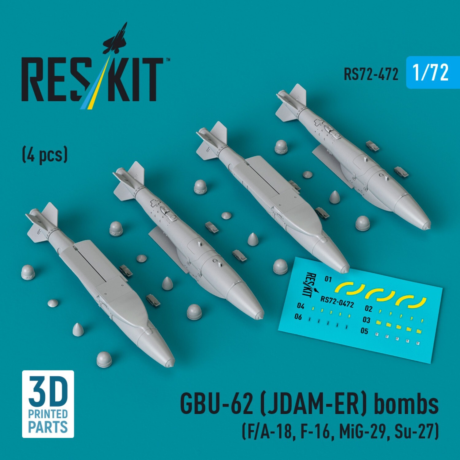 1:72 Scale GBU-62 JDAM-ER Bombs Set for F/A-18 F-16 MiG-29 Su-27 - RS72-0472