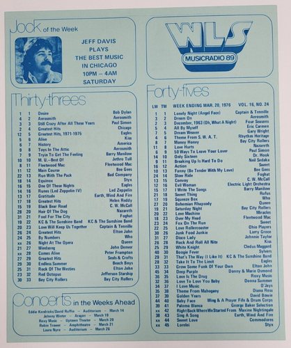 Radio Music Survey - WLS Chicago, March 20, 1976 - Bob Dylan Desire