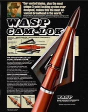 VINTAGE 1982 WASP CAM-LOCK ARCHERY BROADHEADS BOW HUNTING PRINT AD