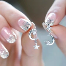 925 Silver Plated Moon and Stars Dangle Drop Earrings for Women,Jewelry Gifts