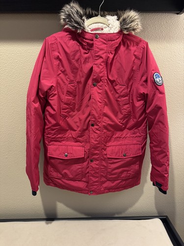 Lands End Girls XL (18-20) Kids expedition down Sherpa Parka Coat Youth Red EUC - Picture 2 of 14