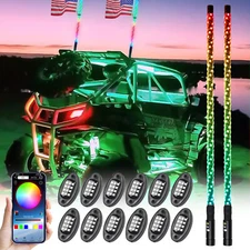 2PC 3FT RGB LED Whip Light Kit+ 12 Pods RGB LED Rock Light For RZR PRO XP/R 2024