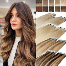 Skin Weft Tape In Remy Human Hair Extensions Thick Invisible Full Head Balayage