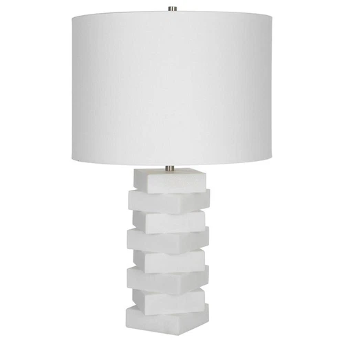 Uttermost Ascent Contemporary Rice Stone and Linen Geometric Table Lamp in White - Picture 3 of 7
