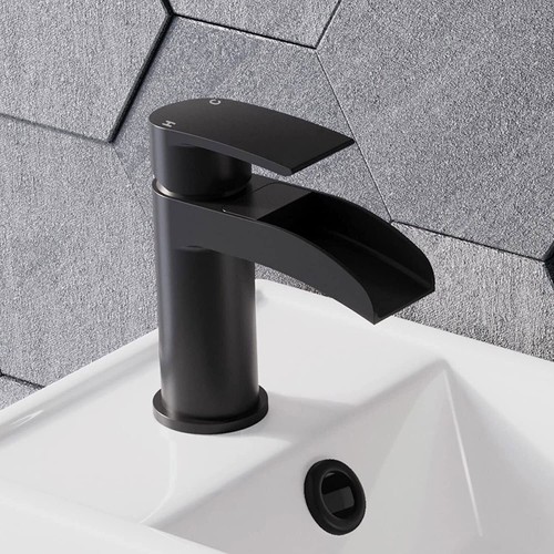 Waterfall Basin Mixer Taps Matte Black Bathroom Sink Taps Monoblock Single Lever - Picture 5 of 7