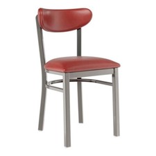 Boomerang Back Clear Coat Metal Dining Chairs, Burgundy Vinyl Seat and Backrest
