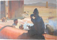 Original Oil Painting/Soviet Laborers/MERUZHAN HARUTYUNYAN (1927-1971)/Armenian