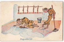 Nagytakaritas (Cleaning) German Military Soldiers Cartoon VTG Postcard ME7.